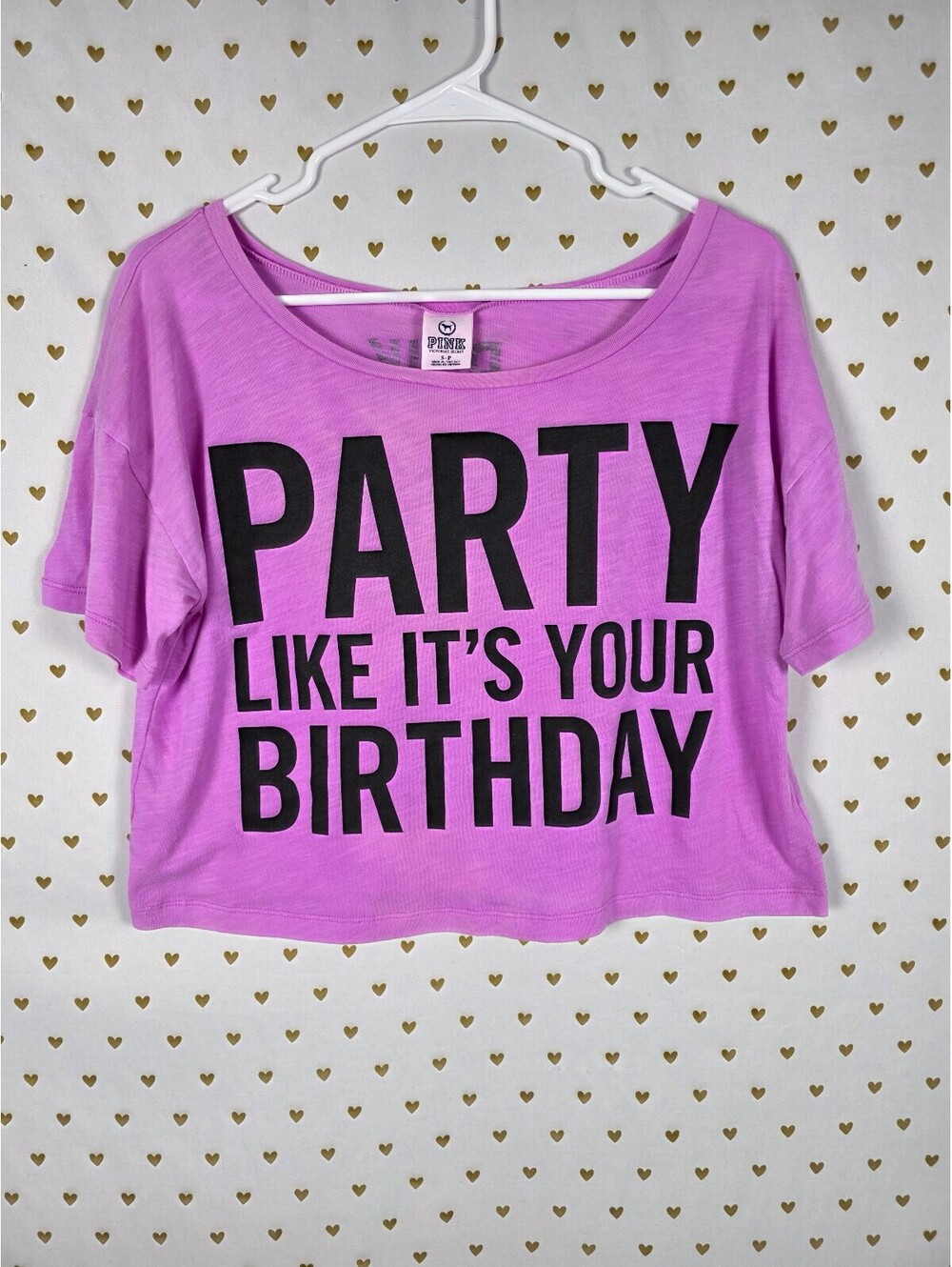 Victorias Secret PINK PARTY like It's your Birthday Cropped Tee shirt HTF Small